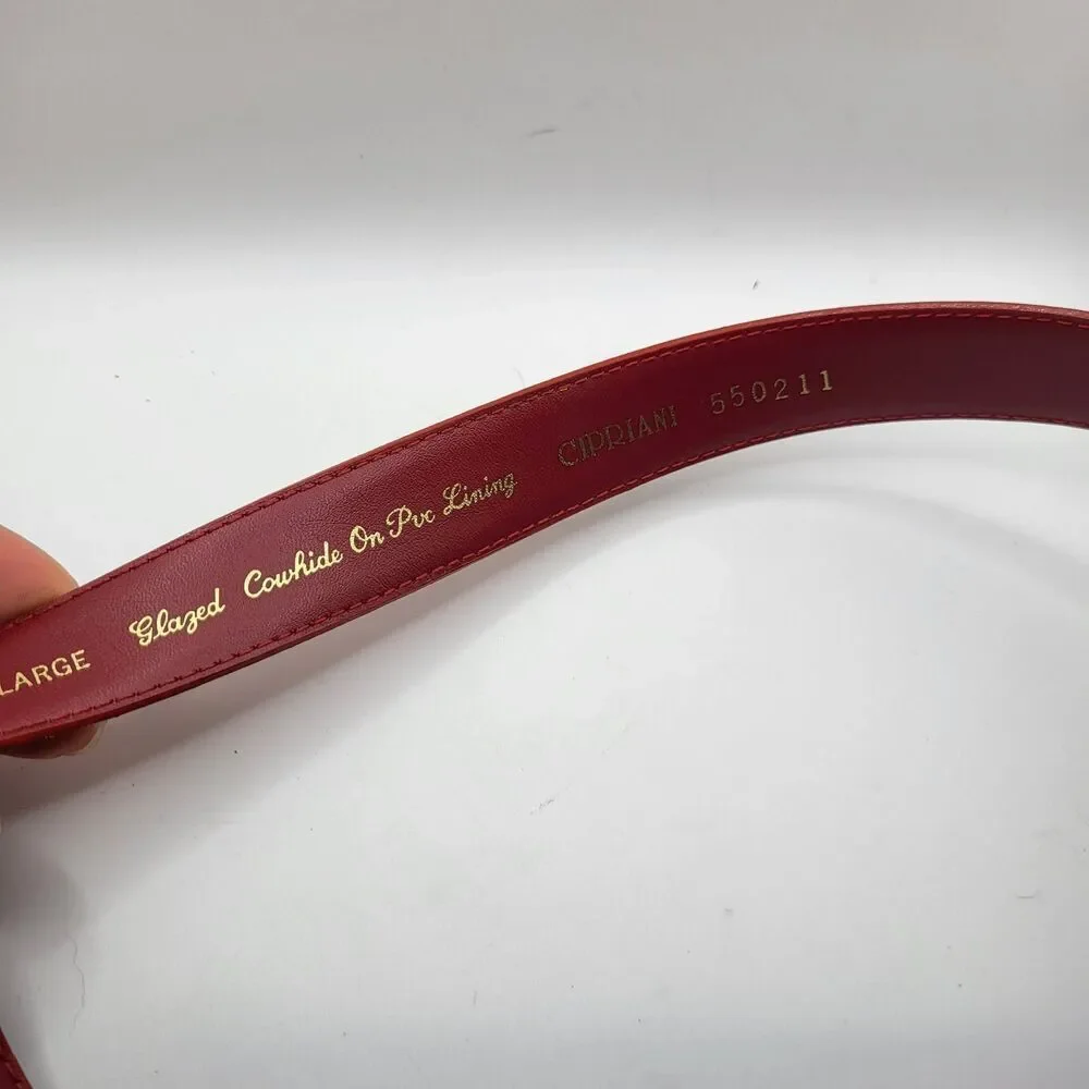 Vintage Cipriani red cow hide leather belt w/ gold buckle Large 29in-34in